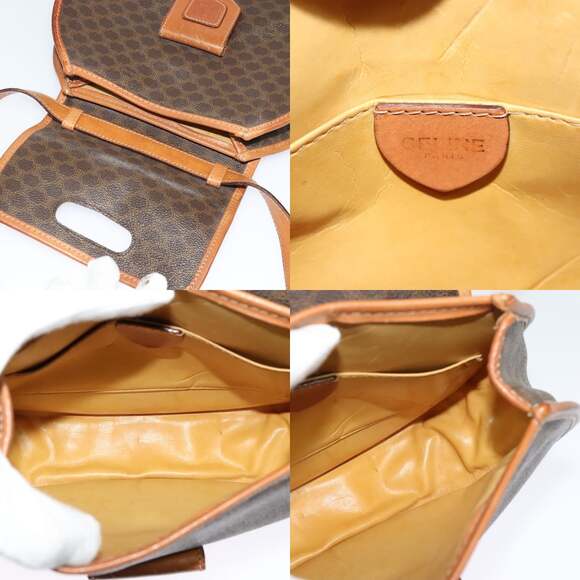 CELINE Macadam Canvas Shoulder Bag Pvc Leather Brown Gold - Picture 11 of 12